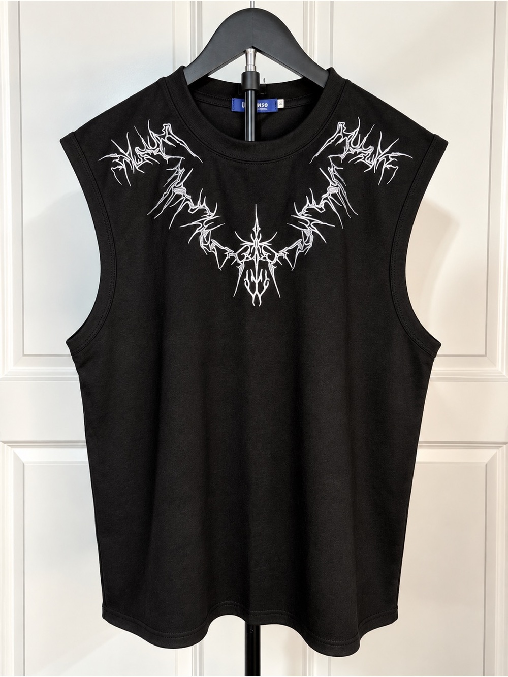 JK PTWSO Black Muscle Tee with White Tribal Neck Graphic